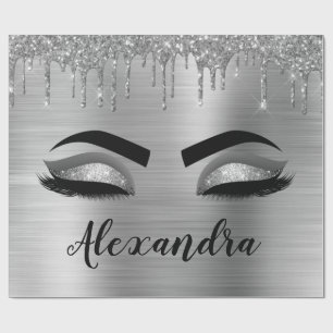 Silver Glitter Sparkle Eyelashes Monogram Naam Cadeaupapier
