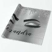 Silver Glitter Sparkle Eyelashes Monogram Naam Cadeaupapier (Uitgerold)