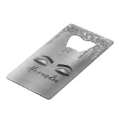 Silver Glitter Sparkle Eyelashes Monogram Naam Creditkaart Flessenopener (Achterkant Gekanteld)