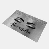 Silver Glitter Sparkle Eyelashes Monogram Naam Deurmat (Schuin)