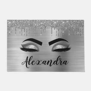 Silver Glitter Sparkle Eyelashes Monogram Naam Deurmat