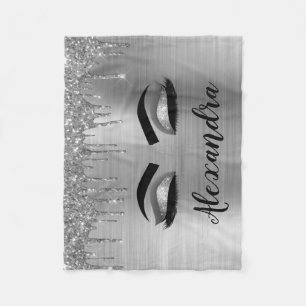 Silver Glitter Sparkle Eyelashes Monogram Naam Fleece Deken