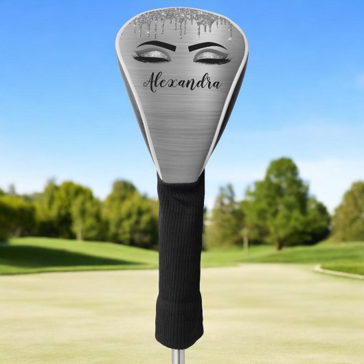 Silver Glitter Sparkle Eyelashes Monogram Naam Golfheadcover