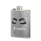 Silver Glitter Sparkle Eyelashes Monogram Naam Heupfles (Links)