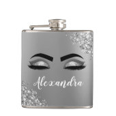 Silver Glitter Sparkle Eyelashes Monogram Naam Heupfles (Voorkant)