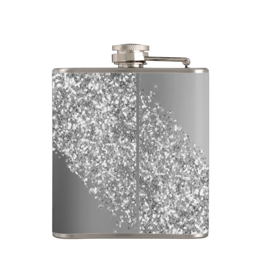 Silver Glitter Sparkle Eyelashes Monogram Naam Heupfles (Achterkant)