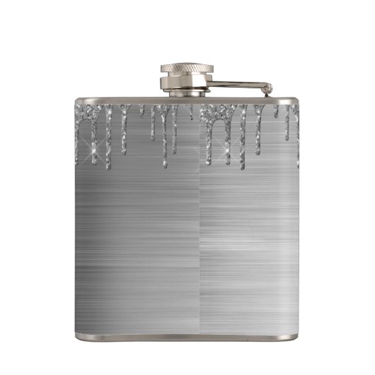 Silver Glitter Sparkle Eyelashes Monogram Naam Heupfles (Achterkant)