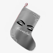 Silver Glitter Sparkle Eyelashes Monogram Naam Kleine Kerstsok (Voorkant (Hangend))