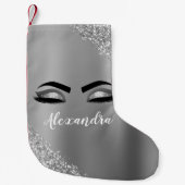 Silver Glitter Sparkle Eyelashes Monogram Naam Kleine Kerstsok (Voorkant)