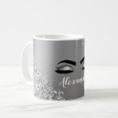 Silver Glitter Sparkle Eyelashes Monogram Naam Koffiemok (Voorkant links)