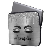 Silver Glitter Sparkle Eyelashes Monogram Naam Laptop Sleeve (Voorkant Links)