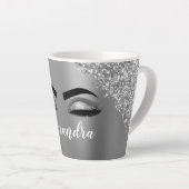 Silver Glitter Sparkle Eyelashes Monogram Naam Latte Mok (Rechterhoek)