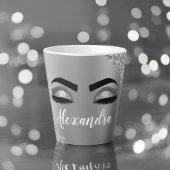Silver Glitter Sparkle Eyelashes Monogram Naam Latte Mok