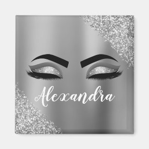 Silver Glitter Sparkle Eyelashes Monogram Naam Magneet