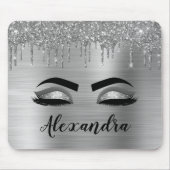Silver Glitter Sparkle Eyelashes Monogram Naam Muismat (Voorkant)