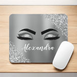 Silver Glitter Sparkle Eyelashes Monogram Naam Muismat<br><div class="desc">Silver Faux Folie Metallic Sparkle Glitter Brushed Metal Monogram Name and Initiaal Eyelashes (Lashes),  Eyelash Extensions and Eyes Computer Mousepad (muispad). Het ontwerp maakt het perfecte mooie cadeau van 16 jaar,  bruiloft,  vrijgezellenfeest,  verjaardag,  baby shower of vrijgezellenfeest voor iemand die op zoek is naar een trendy coole stijl.</div>