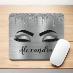 Silver Glitter Sparkle Eyelashes Monogram Naam Muismat<br><div class="desc">Silver Faux Folie Metallic Sparkle Glitter Brushed Metal Monogram Name and Initiaal Eyelashes (Lashes),  Eyelash Extensions and Eyes Mousepad. Het ontwerp maakt het perfecte mooie cadeau van 16 jaar,  bruiloft,  vrijgezellenfeest,  verjaardag,  baby shower of vrijgezellenfeest voor iemand die op zoek is naar een trendy coole stijl.</div>