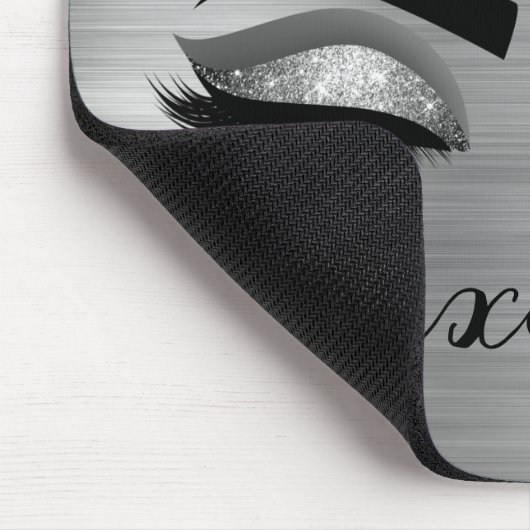 Silver Glitter Sparkle Eyelashes Monogram Naam Muismat (Hoek)