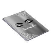 Silver Glitter Sparkle Eyelashes Monogram Naam Notitieboek (Rechterzijde)