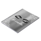 Silver Glitter Sparkle Eyelashes Monogram Naam Notitieboek (Linkerzijde)