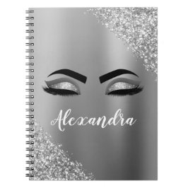 Silver Glitter Sparkle Eyelashes Monogram Naam Notitieboek