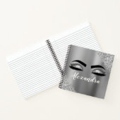 Silver Glitter Sparkle Eyelashes Monogram Naam Notitieboek (Binnen)