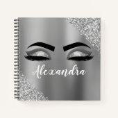 Silver Glitter Sparkle Eyelashes Monogram Naam Notitieboek (Voorkant)