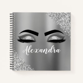 Silver Glitter Sparkle Eyelashes Monogram Naam Notitieboek