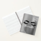 Silver Glitter Sparkle Eyelashes Monogram Naam Notitieboek (Binnen)