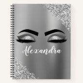 Silver Glitter Sparkle Eyelashes Monogram Naam Notitieboek (Voorkant)