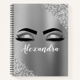 Silver Glitter Sparkle Eyelashes Monogram Naam Notitieboek