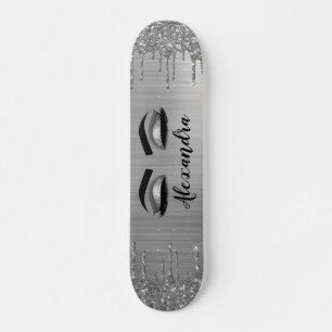 Silver Glitter Sparkle Eyelashes Monogram Naam Persoonlijk Skateboard