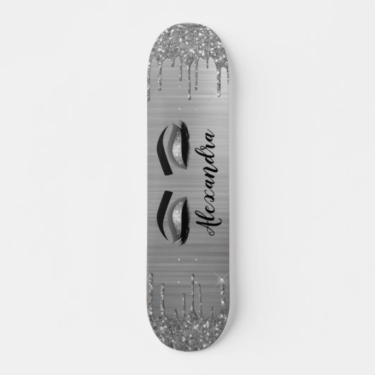 Silver Glitter Sparkle Eyelashes Monogram Naam Persoonlijk Skateboard (Voorkant)