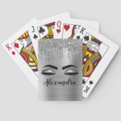 Silver Glitter Sparkle Eyelashes Monogram Naam Pokerkaarten (Achterkant)
