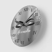 Silver Glitter Sparkle Eyelashes Monogram Naam Ronde Klok (Hoek)
