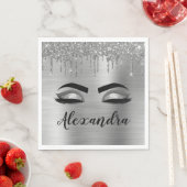 Silver Glitter Sparkle Eyelashes Monogram Naam Servet (Insitu)