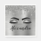 Silver Glitter Sparkle Eyelashes Monogram Naam Servet (Voorkant)