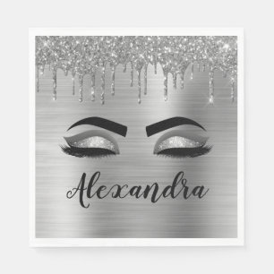 Silver Glitter Sparkle Eyelashes Monogram Naam Servet
