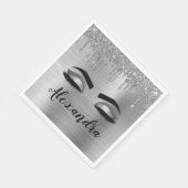 Silver Glitter Sparkle Eyelashes Monogram Naam Servet (Hoek)