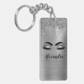 Silver Glitter Sparkle Eyelashes Monogram Naam Sleutelhanger (Voorkant Links)