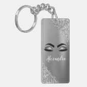 Silver Glitter Sparkle Eyelashes Monogram Naam Sleutelhanger (Voorkant Links)