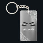 Silver Glitter Sparkle Eyelashes Monogram Naam Sleutelhanger<br><div class="desc">Silver Faux Folie Metallic Sparkle Glitter Brushed Metal Monogram Naam en Initiaal Wimpers (Wimpers),  Wimper Extensions en Eyes Sleutelhanger. Dit maakt de perfecte lieve 16 jarige,  bruiloft,  vrijgezellenfeest,  jubileum,  baby shower of vrijgezellenfeest cadeau voor iemand die haar kamer in trendy koele stijl.</div>