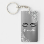 Silver Glitter Sparkle Eyelashes Monogram Naam Sleutelhanger (Voorkant)