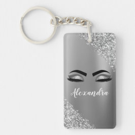 Silver Glitter Sparkle Eyelashes Monogram Naam Sleutelhanger