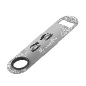 Silver Glitter Sparkle Eyelashes Monogram Naam Speed Flessenopener (Achterkant Gekanteld)
