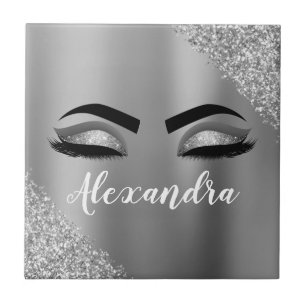 Silver Glitter Sparkle Eyelashes Monogram Naam Tegeltje