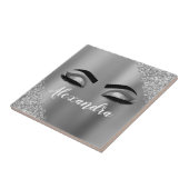 Silver Glitter Sparkle Eyelashes Monogram Naam Tegeltje (Zijkant)