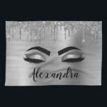 Silver Glitter Sparkle Eyelashes Monogram Naam Theedoek<br><div class="desc">Silver Faux Folie Metallic Sparkle Glitter Brushed Metal Monogram Naam en Initiaal Wimpers (Wimpers),  Wimper Extensions en Ogen Keuken Handdoek. Het ontwerp maakt de perfecte lieve 16 jarige,  bruiloft,  vrijgezellenfeest,  jubileum,  baby shower of vrijgezellenfeest cadeau voor iemand die op zoek is naar een trendy coole stijl.</div>
