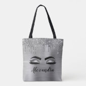 Silver Glitter Sparkle Eyelashes Monogram Naam Tote Bag (Achterkant)
