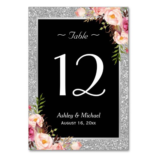 Silver Glitter Sparkle Floral Weddenschap Table Nu Kaart (Achterkant)
